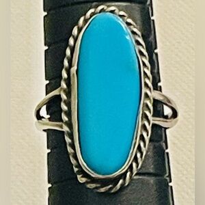 Vtg Native American NAVAJO Sterling Silver Turquoise Ring Sz 6.75